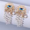 1 Pair Long Tassel Dangle Earrings Crystal Shiny Diamond Demon Eye Earrings Korean Style Fashion Jewelry Rhinestone Earrings