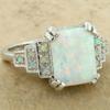New Square White Opal Antique Silver Hand Jewelry Bridal Ladies Wedding Ring