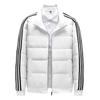 2023 Мужская приталенная куртка на белом утином пуху с воротником-стойкой и тремя планками для пар