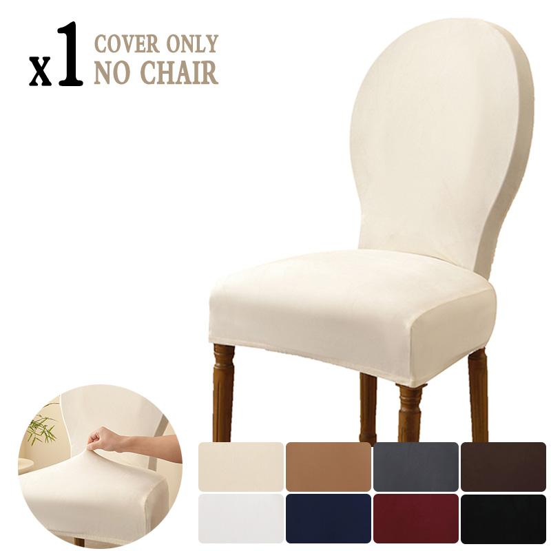 Stretch Velvet Round Back Chair Covers Solid Dining Room Seat Slipcovers Furniture Protector for Wedding Home Decor