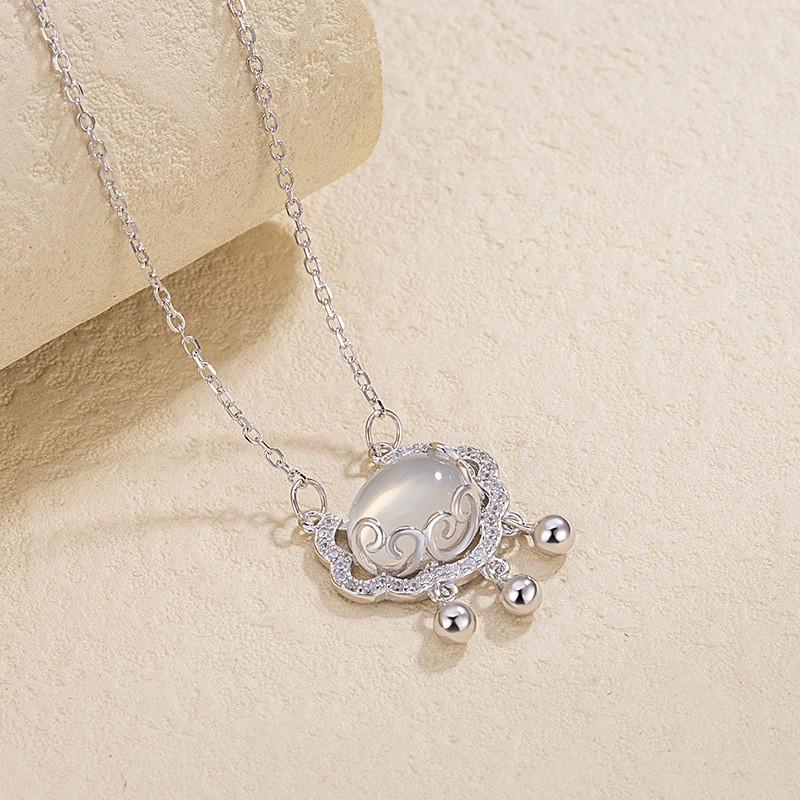 Sterling Jade Lock Necklace Women New Chinese Style Clavicle Chain Gift Best Friend Luxury Jewelry