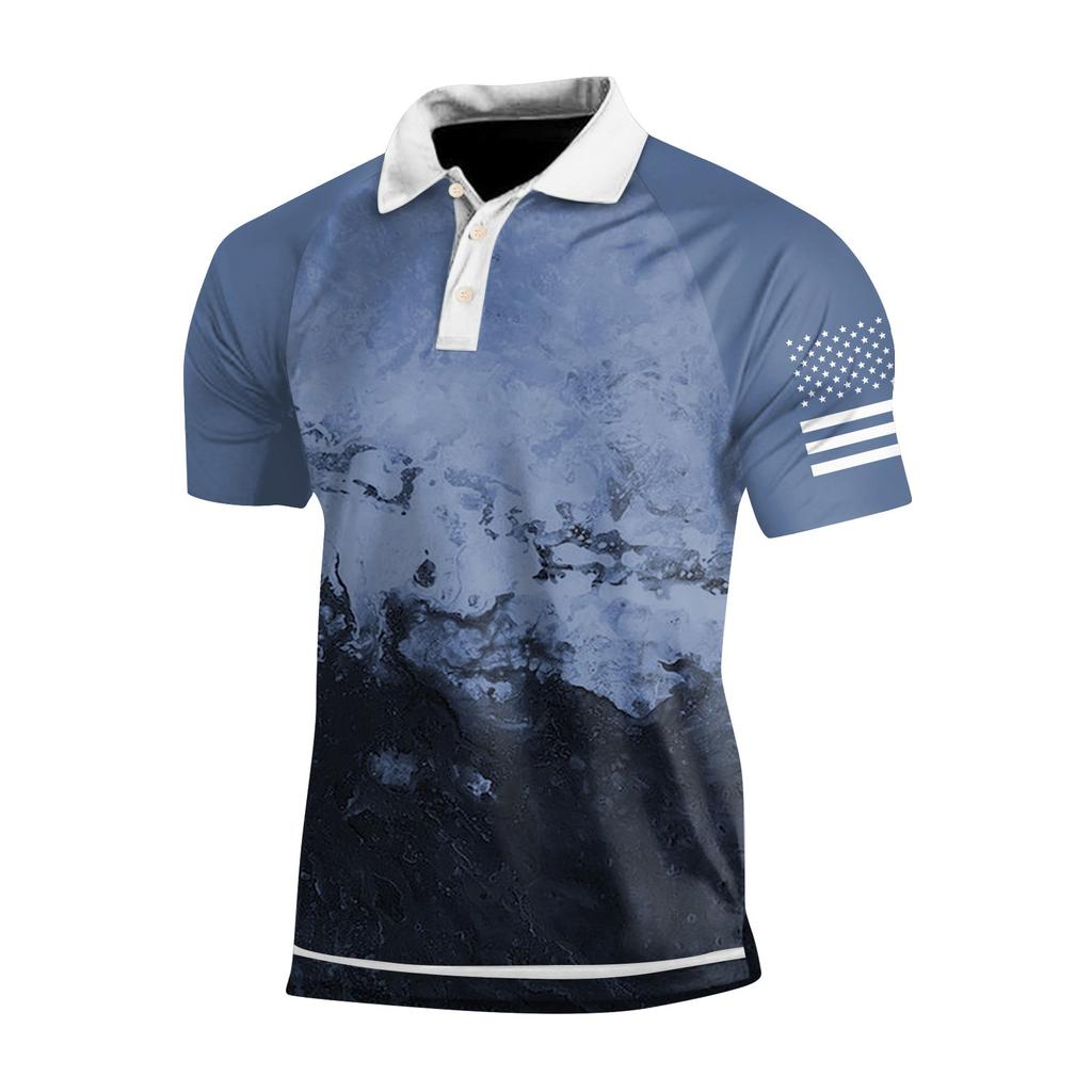 Men's Three Button Printed Lapel Short Sleeve Shirt Top