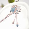 Women Hair Stick Chinese Style Vintage Colorful Rhinestone Flower Decor Tassel Hollow Out Exquisite Stainless Alloy Lightweight Hair Fork Hanfu