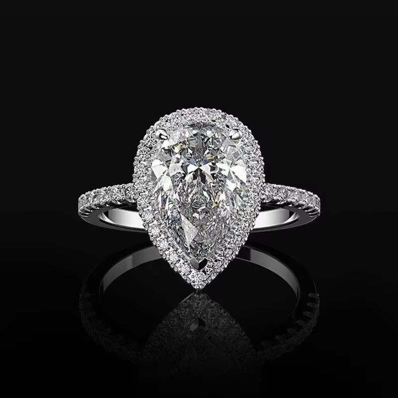 Silver Plated Stainless Steel Ring For Women Water Drop Zircon Wedding Rings Jewelry Accessories Size 5-11