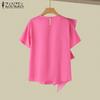 ZANZEA Женская модная блузка с круглым вырезом и коротким рукавом с рюшами