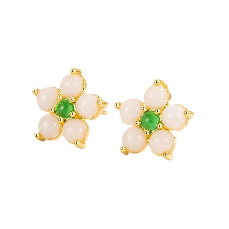 Серьги-пусеты с цветами персика из нефрита Хэтянь для женщин, высококачественная имитация нефрита, новый китайский стиль, модные, легкая роскошь, изысканные, высококлассные, универсальные серьги