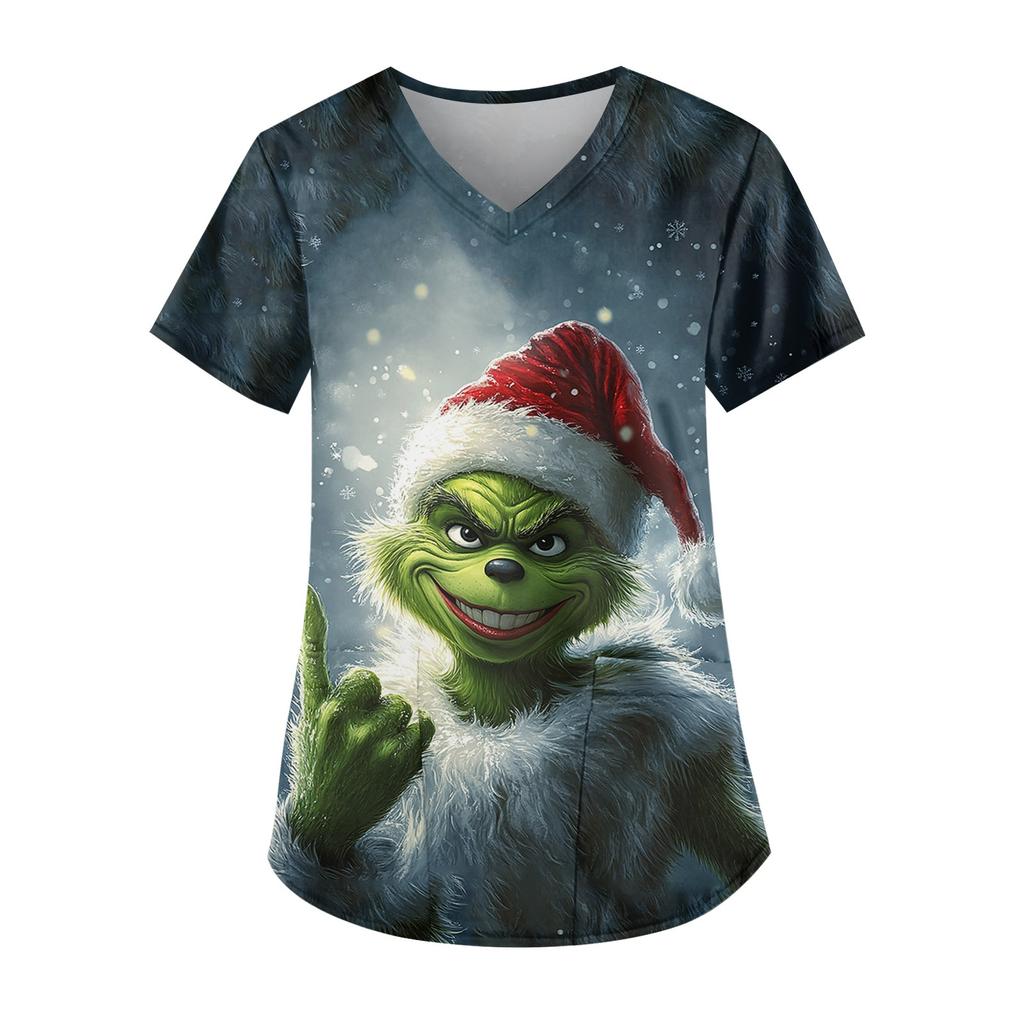 Women's V-neck Fashion Casual Printed Tops And Protective Workwear