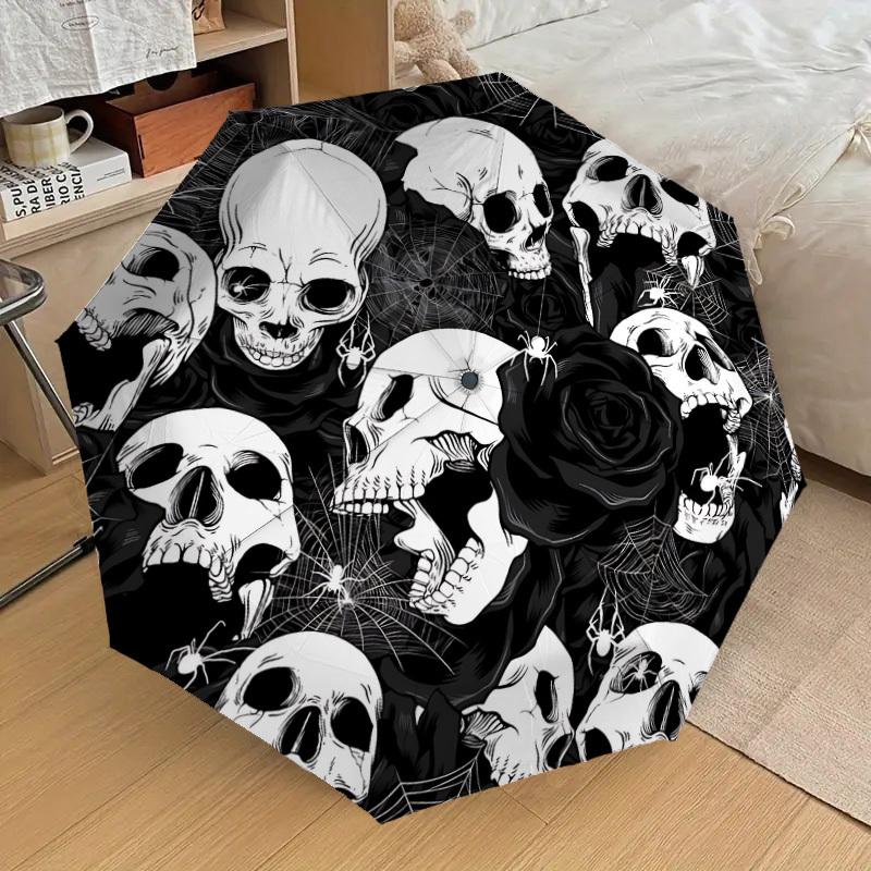 1pc Skulls Roses Automatic Open/Close Umbrella, Formal Events - Ideal Gift for Family or Friends, Outdoor Accessory yy251211184