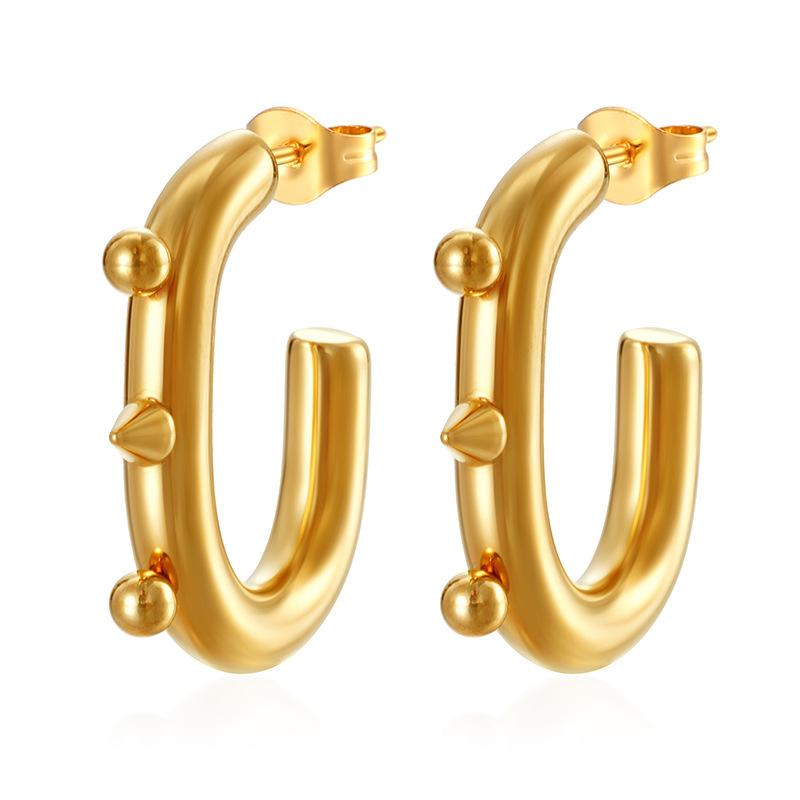 Direct Supply Geometric Oval Titanium Steel Earrings Women's 18K Premium Sense Earrings Light Luxury Versatile Earrings