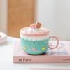 430ml Ceramic Coffee Mug Creative Cute Cake Embossed Pattern Water Cup Large Capacity with Cover Home Office Juice Mugs Gift