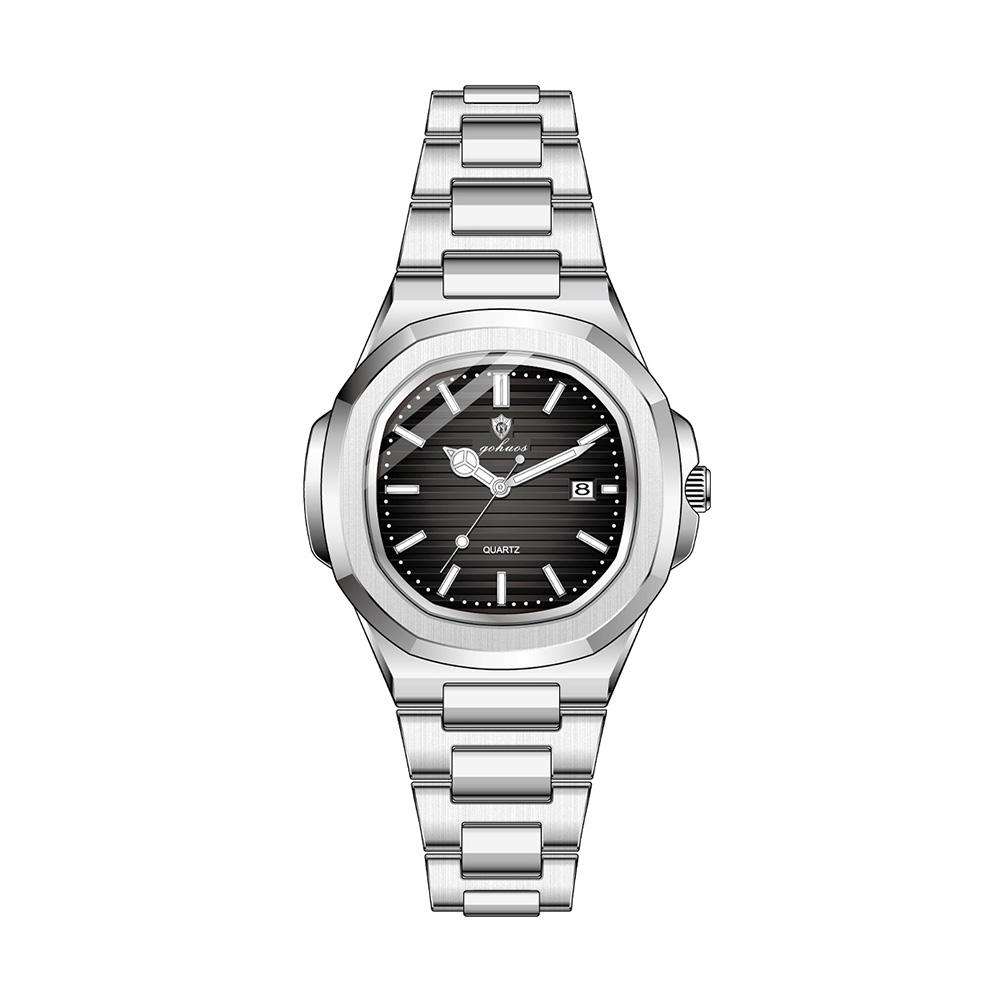 Gohuos 78803 New Square Stainless Steel Waterproof Luminous Date Women's Watch Fashion Business Elegant Leisure Quartz Watches