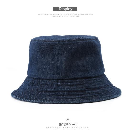 Women's solid-color, plain, washed denim bucket hat for outdoor activities, travel, sun protection, and shade