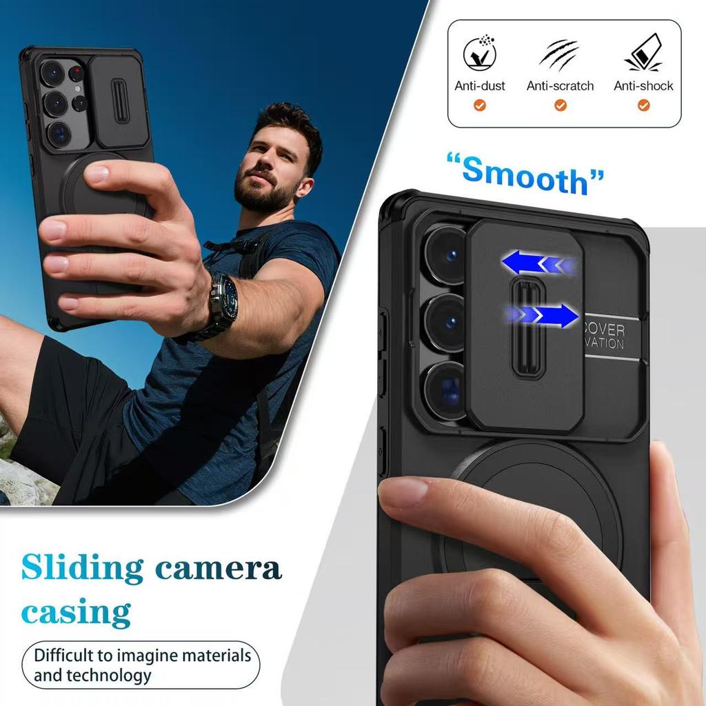 Armor Shockproof Magnetic Case For Samsung Galaxy S25 S24 Ultra Plus FE A56 A36 A26 A17 A16 Lens protect stand For Magsafe Cover