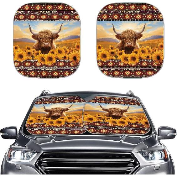 2-Piece Cactus Windshield Sunshade Floral Foldable Car Front Window Sun Shades for Most Sedans SUVs Trucks Tesla Blocks UV Rays and Keeps Your