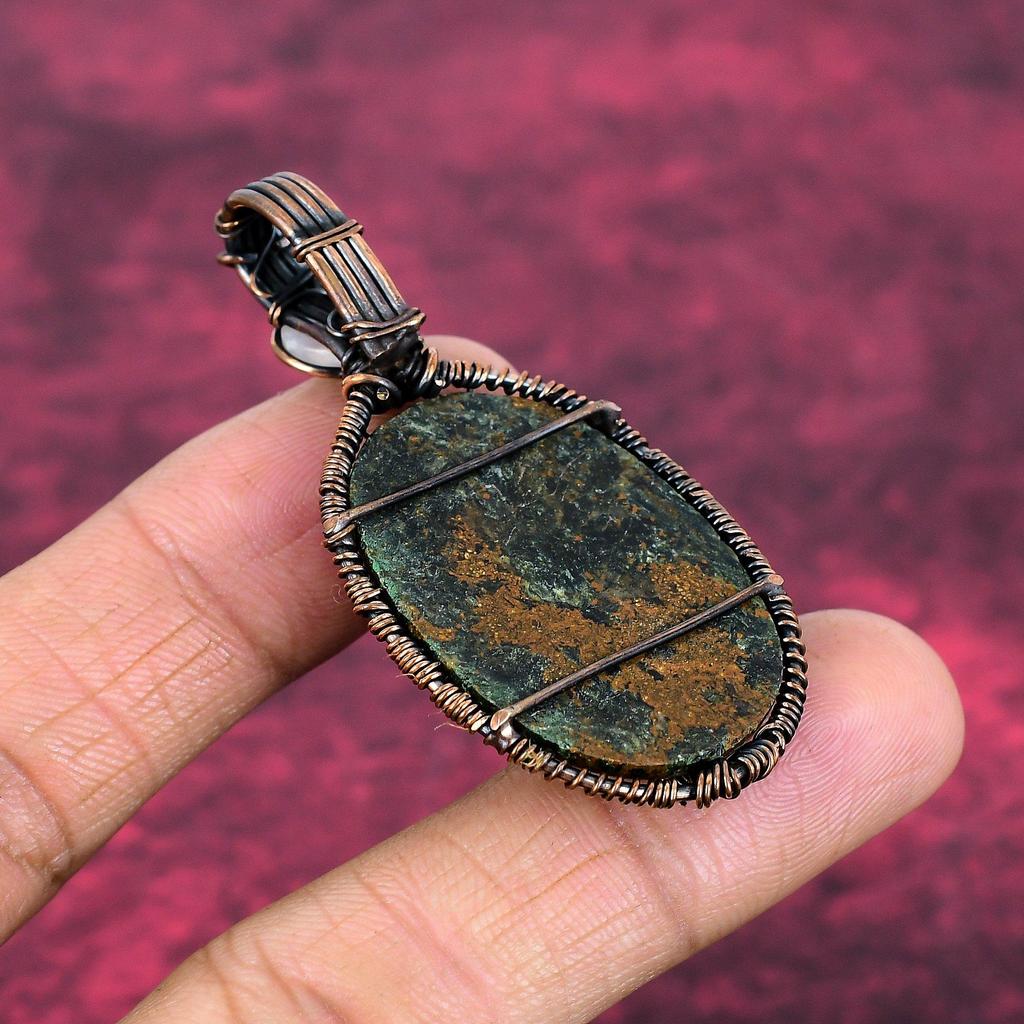 Tree Of Life Spessartine Garnet In Limestone Pendant Copper Wire Wrapped Pendant