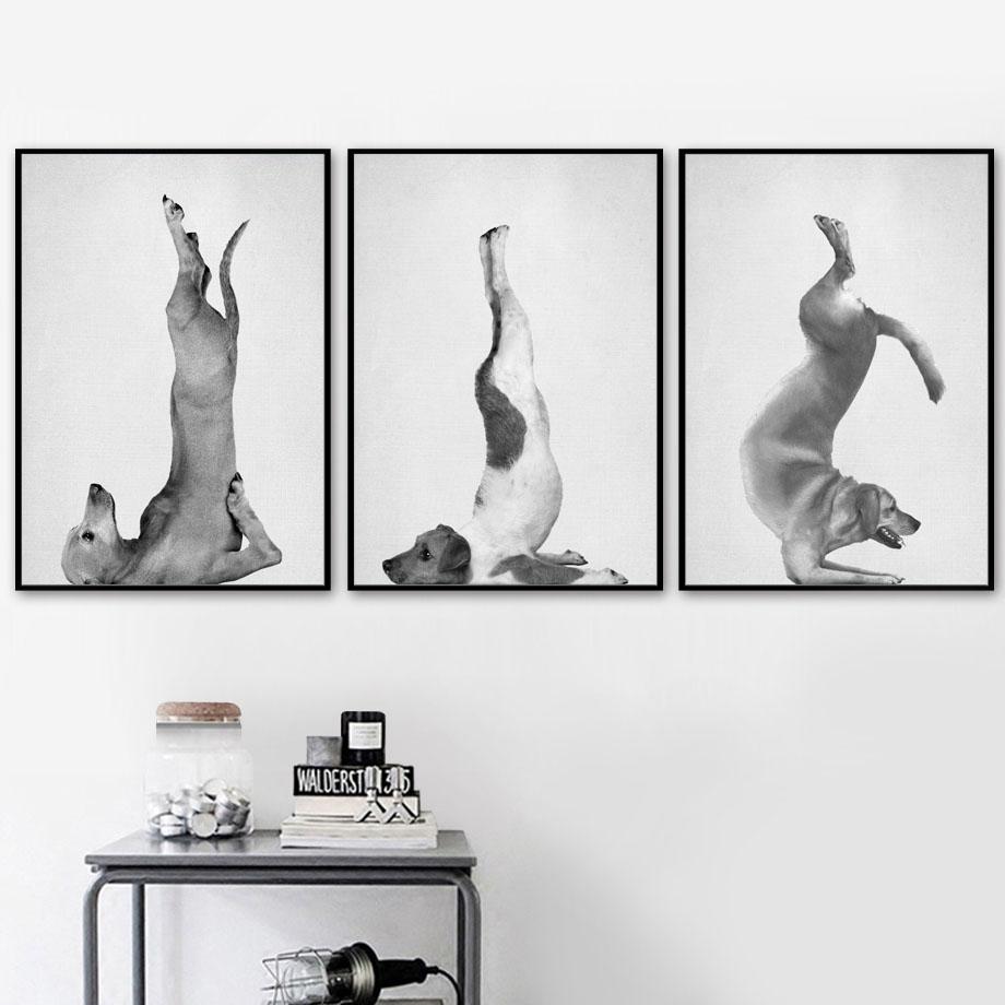 Танцы Йога кошка собака обезьяна настенная живопись на холсте черно-белые постеры на скандинавскую тему и принты настенные панно для декора гостиной