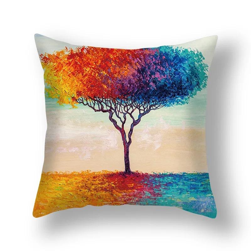 Pillowcase Sofa Living Room Colorful Tree Cushion Cover Home Decoration Tree Landscape Pillowcase