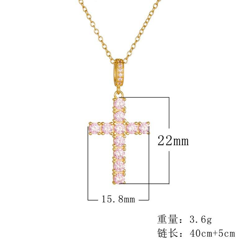 Mlluki 925 Sterling Silver Pink Cross Pendant Necklace for Women