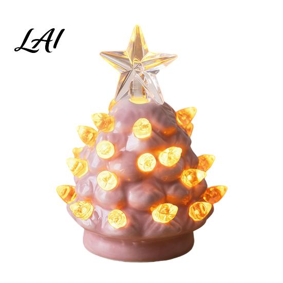 Cozy Christmas Party Supplies Tree Ornament Glowing Retro Resin Tabletop Decor with Star Festive Figurines Topper Vintage Xmas Trees Night Light for