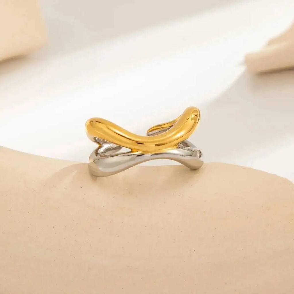 Salircon Mixed Color Stainless Steel Open Rings Women Men Trendy Geometry Waterdrop Adjustable Finger Ring Waterproof Jewelry