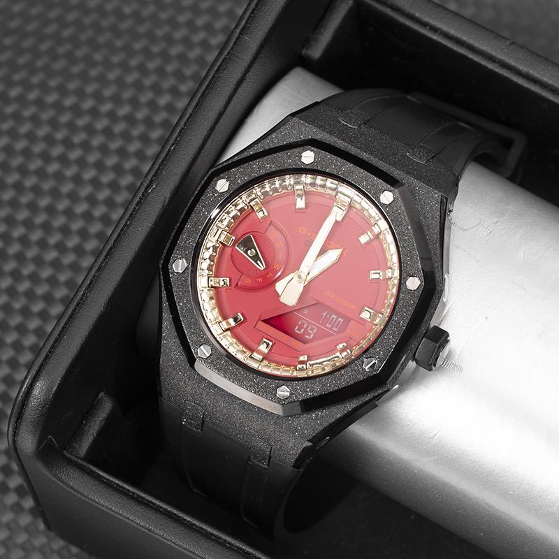 CASIO Unisex Liquid Crystal/Analog Dual Display Series 44.5mm Red Watch GA-2100-4A(Team788--)