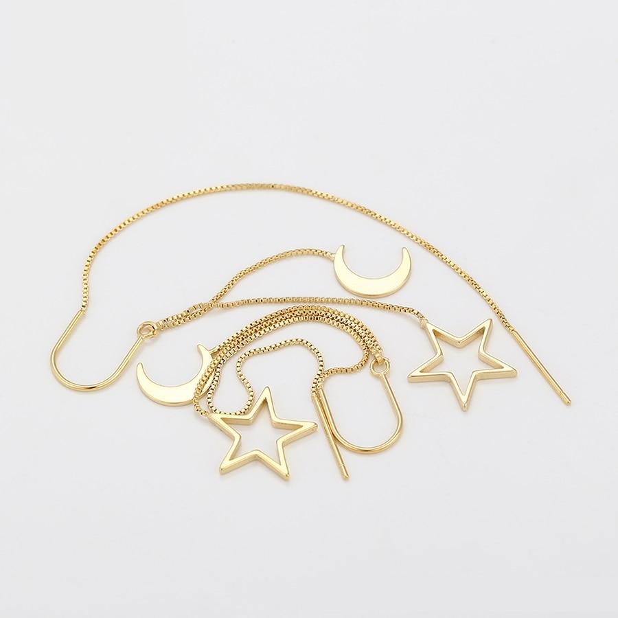 14K Gold Plated Long Cercei Earrings Moon and Star Design Elegant Fashion Earrings for Women