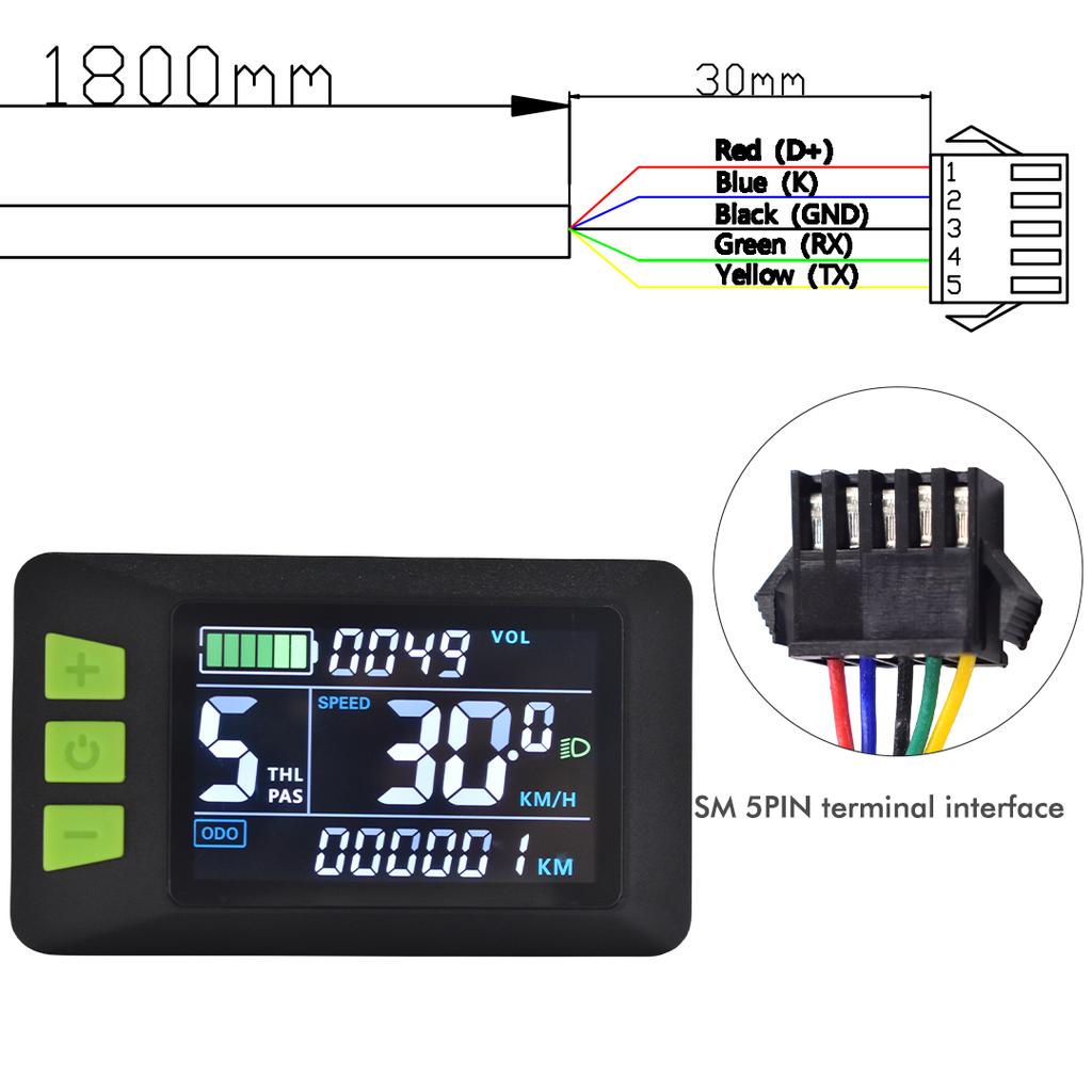 UART2 P3C Waterproof Electric Bike LCD Display Meter E Scooter LCD Panel With USB UART For Mountain Electric Bike Parts (5PIN)