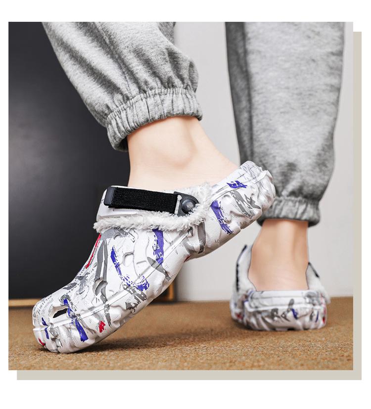 Мужские хлопковые тапочки на флисовой подкладке - Легкая обувь больших размеров с закрытым носком