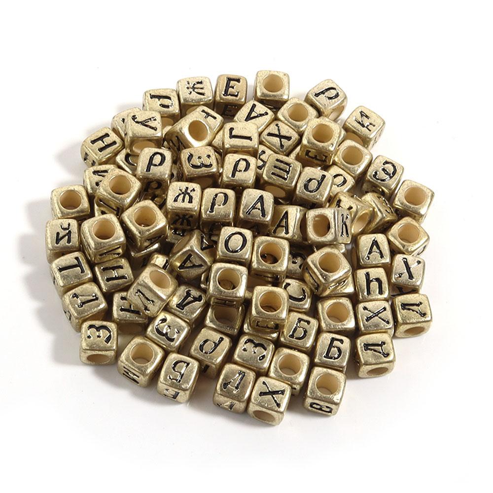 100pcs/lot 6mm Acrylic Square Letter Beads Big Hole Loose Spacer Beads For Jewelry Making DIY Bracelets Necklaces Accessories