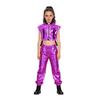 Girls Metallic Vest Jazz Performance Sleeveless Side Zipper Open Shiny Pants Elastic Waistband Dance Set