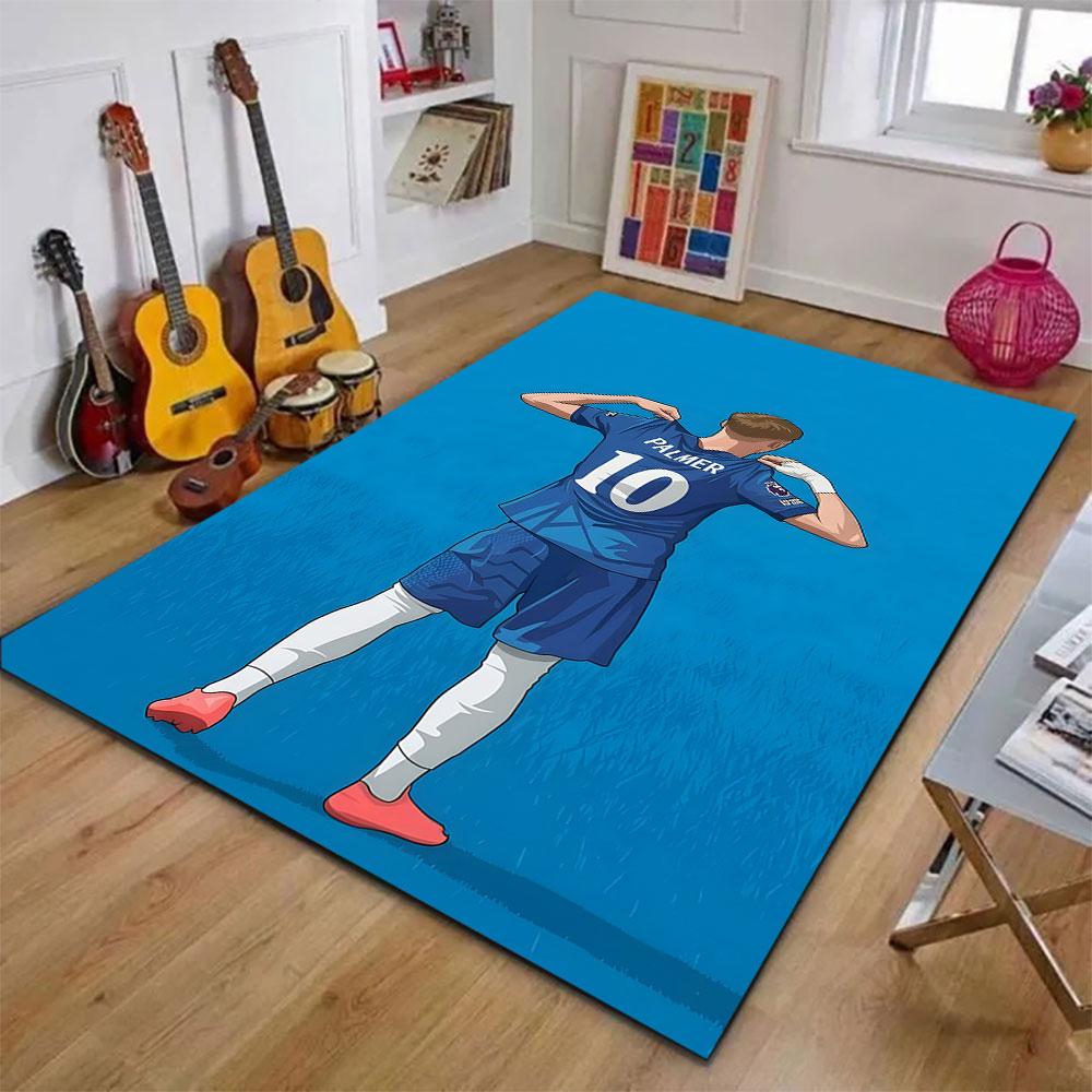 "Soccer Player with Blue Jersey No.10" Patterned carpet, suitable as a non slip play mat for the living room and bedroom sofa