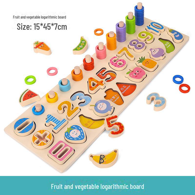 Children's Magnetic Fishing & Building Block Puzzle: Six-in-One Fruit Logarithmic Board & Assembly Set.