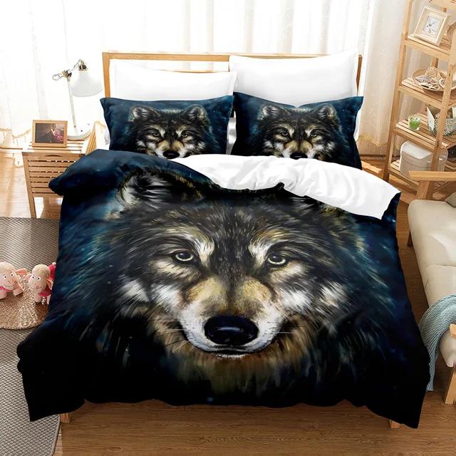 3D Print Wolf Animal Moon Bedding Set Duvet Set Single Double Bed King Size Bed Set Adult Boys Bedroom Duvet Cover Pillow Case