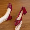 Женские туфли-лодочки на kitten heel 2026 Новая мода Бант Французский Квадратный носок Блок-каблук Туфли-лодочки