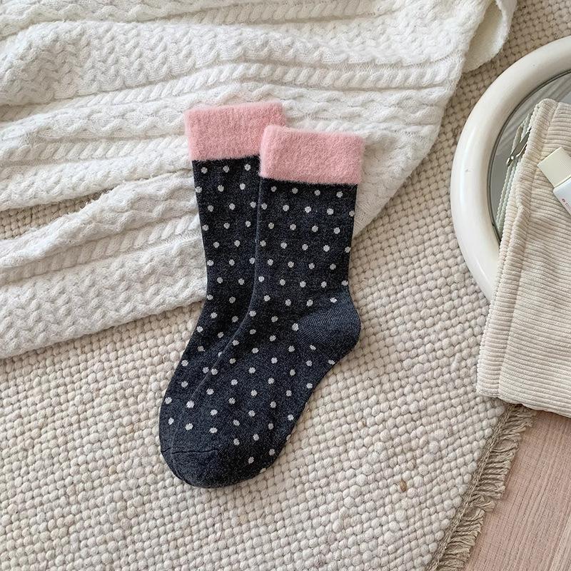 Retro Fair Island Gray-Pink Wool Socks For Children'S Autumn And Winter New Warm Thickened Medium Tube Socks With Birkenstocks