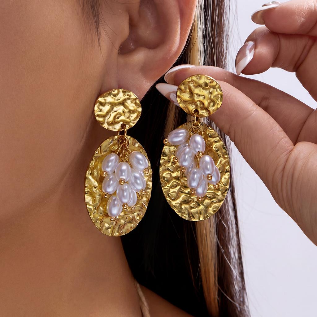 Luxury Stainless Steel Imitation Pearl Tassel Earrings for Women Round Disc Oval Dangle Jewelry Daily Party Gifts Accessories