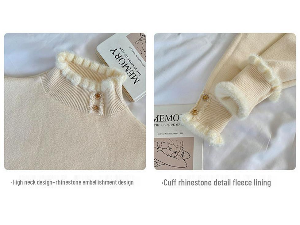 Женский свитер на флисовой подкладке: Плотный, Модный, Теплый Базовый Слой с Полувысоким Воротником для Осени/Зимы.