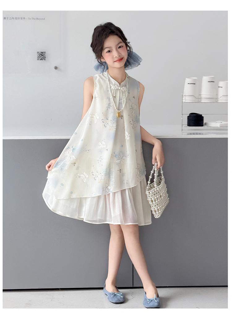 Girls' Summer Dress - Chinese Style Cheongsam Princess Skirt
