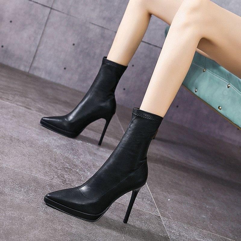 2024 модные короткие остроносые сапоги кожаные сапоги на шпильке замшевые однотонные сапоги с рукавами женские одинарные сапоги осень и зима