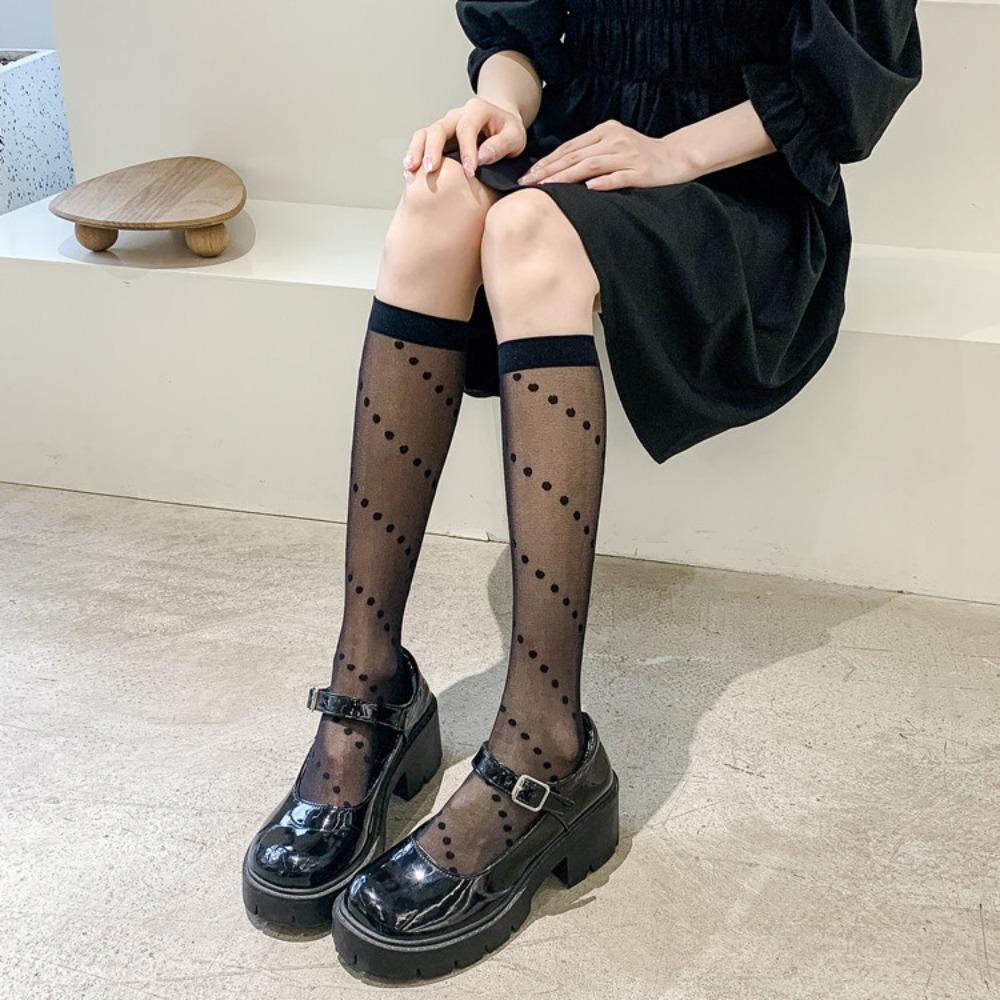 Весенние тонкие женские черные жаккардовые носки Love Calf, гольфы в японском стиле Jk, шелк Lolita