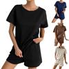 Women's Summer Solid Color Round Neck Tops And Shorts Casual Two-Piece Set