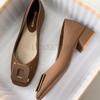 Women Fashion Pumps OL Square Buckle High Heels Shoes Ladies Decoration Leather Casual Shoes Big Size 35-43