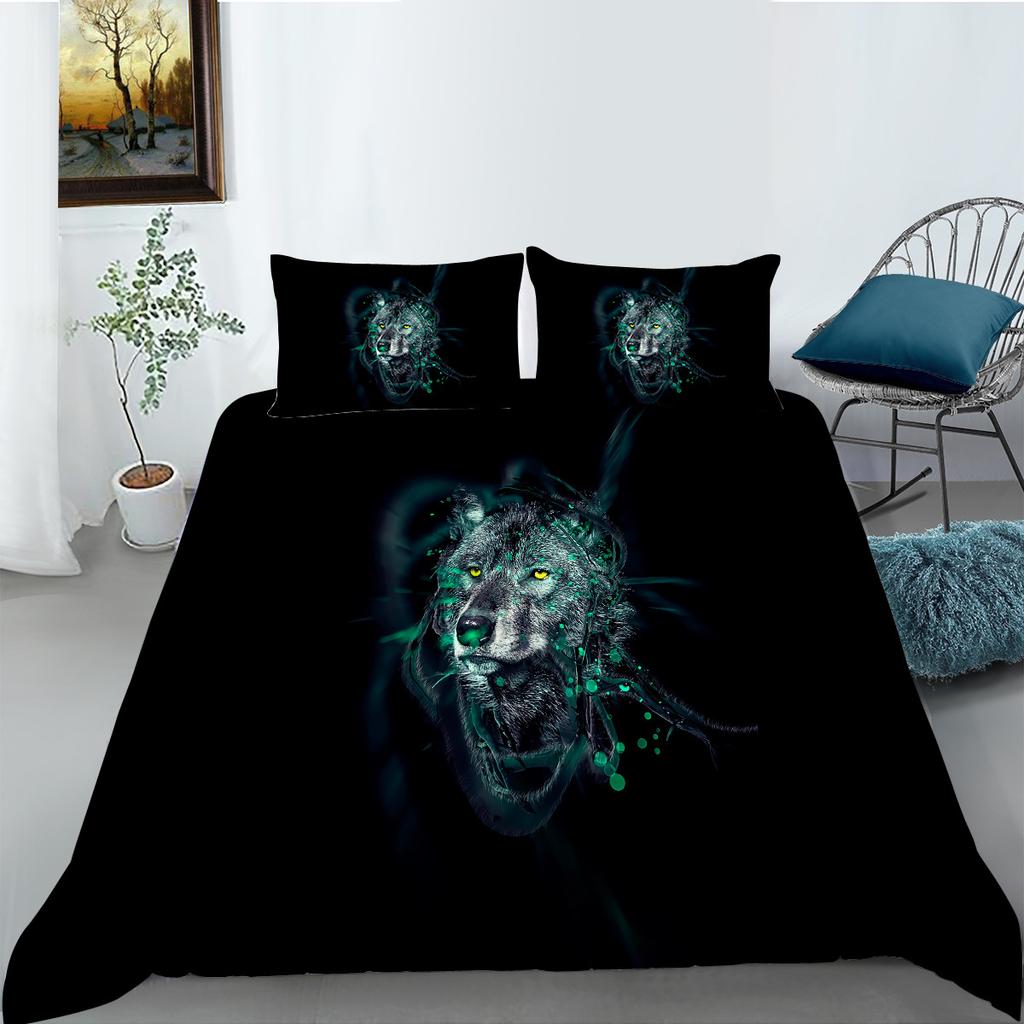 Wolf Digital Printing Quilt Cover Pillowcase Two Three Piece Set Polyester