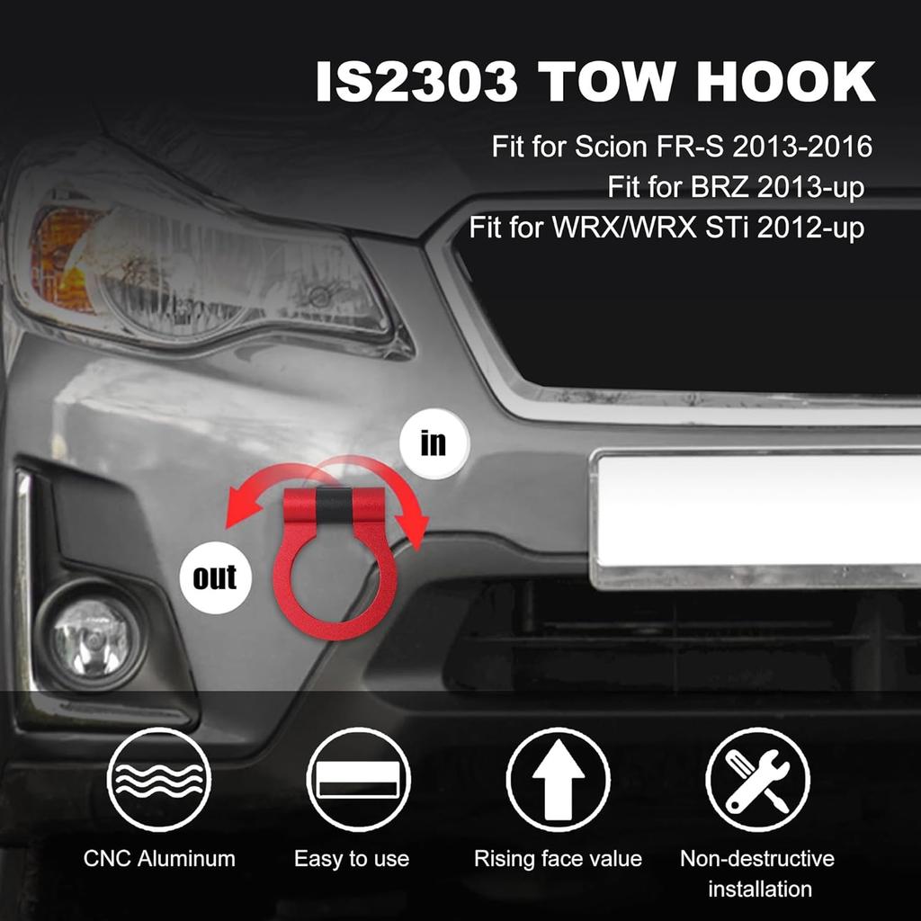 WRX Racing Tow Hook,IS2303 Front Tow Hook Ring Tow Eye Billet Aluminum Red Tow Hook for BRZ/Impreza/WRX/STi(Red)