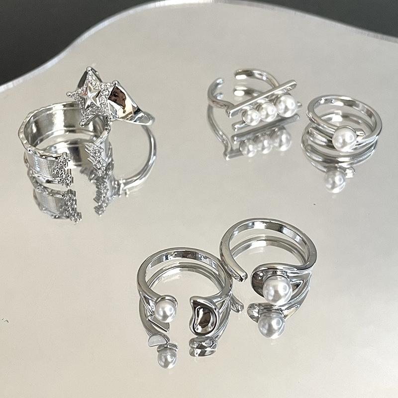 Неправильное простое кольцо, полностью усыпанное бриллиантами, кольцо с цирконом, женский нишевый дизайнерский смысл, жемчужная простая личность, кольцо на указательный палец, открытое кольцо.