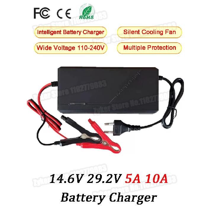 14.6V 29.2V 5A 10A Зарядное устройство для аккумуляторов Lifepo4 4S 8S 12V 24V Умное зарядное устройство для аккумуляторных блоков литий-железо-фосфатных батарей 110V-240V Зарядное устройство