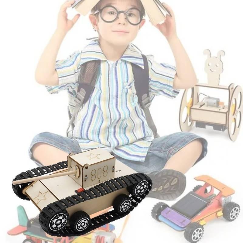 Детский самодельный научно-технический электрический гусеничный танк-вездеход из дерева, настраиваемый образовательный сборочный комплект