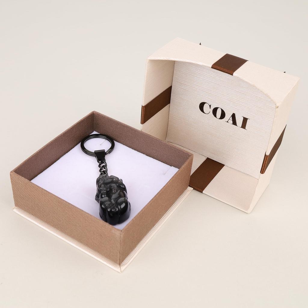 COAI Obsidian Pixiu Power Stone Keychain Chain for Money and Good and More (Hikyu) Wealth, Luck,
