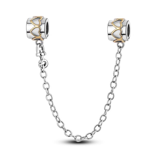 Safety Chain Daisy Heart Safety Chain Clasp Charm Fit Original Brand Bracelet DIY Silver Color Jewelry