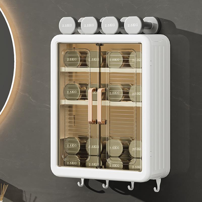 Large Wall-mounted Storage Box Punch Free Dust-proof Storage Rack with Lid Household Kitchen Seasoning Storage Box